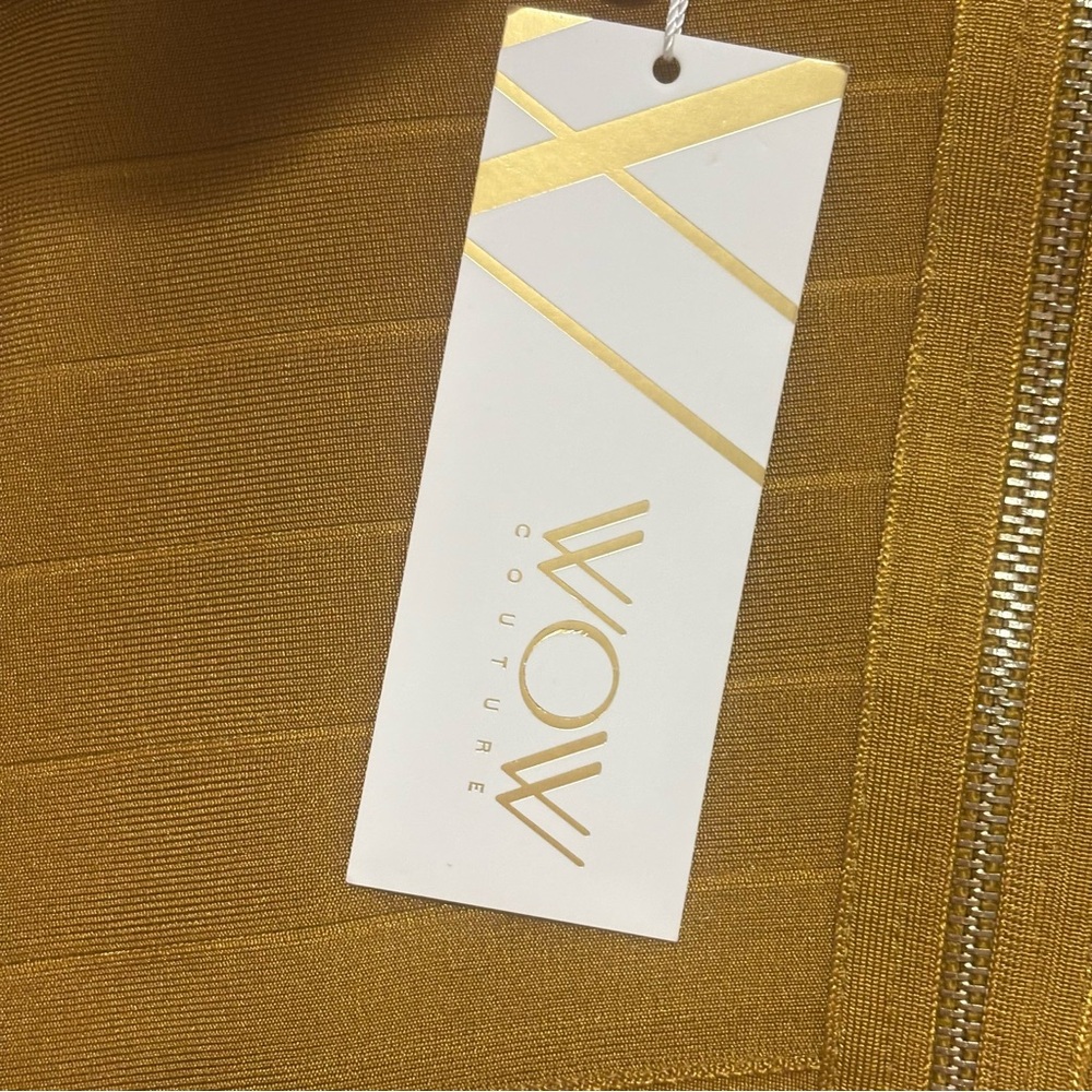WOW Couture Mustard Gold Mini Bandage Dress - Picture 4 of 8